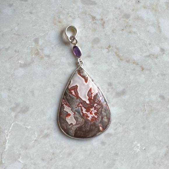 NWOT Sundance Umber Mesa Pendant Rosetta Picture Jasper Amethyst Sterling